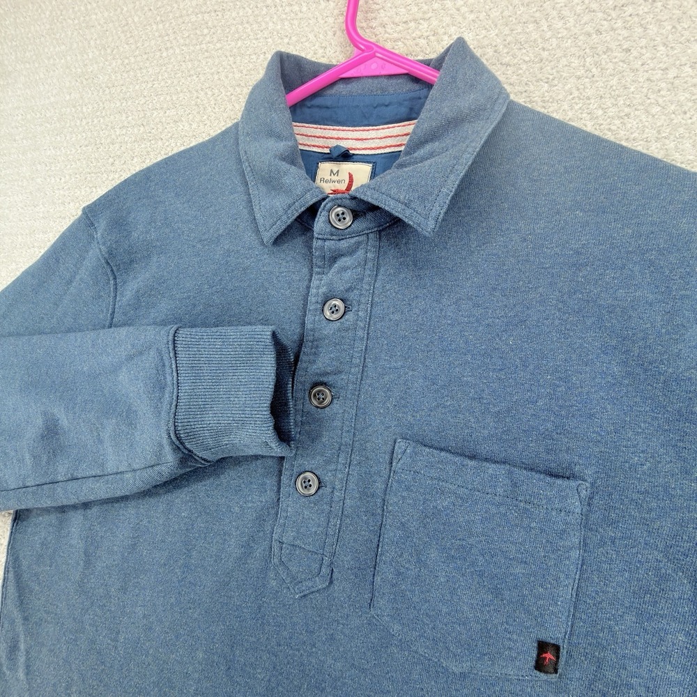 Relwen Frenchloop Polo Shirt Mens Medium Blue French Terry Long Sleeve Pullover